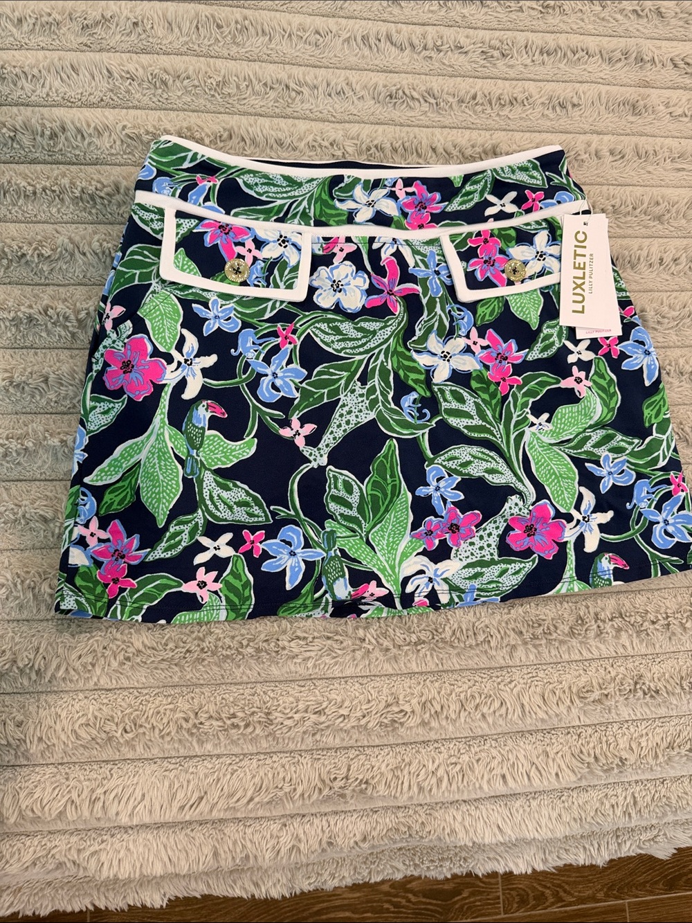 Lilly Pulitzer Navy Floral Mini Skirt with White Trim